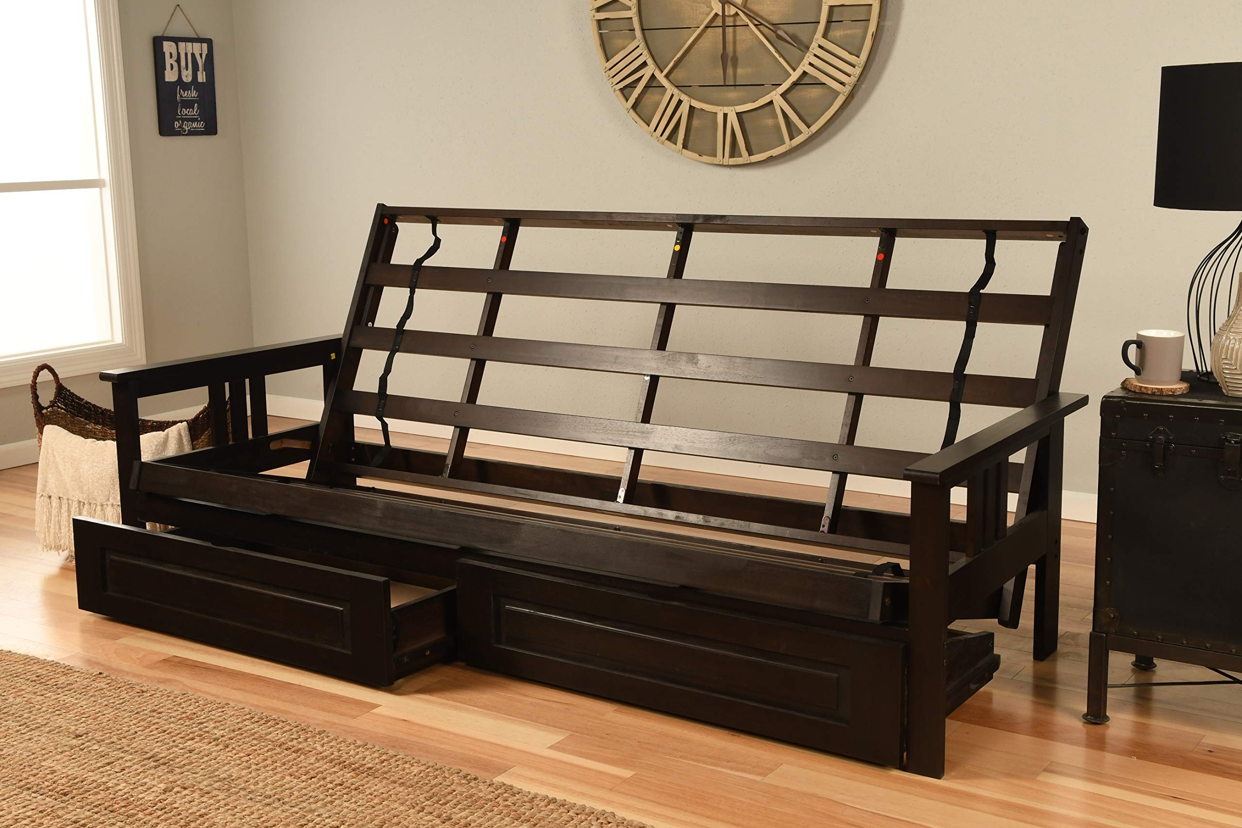Kodiak Furniture Monterey Queen-Size Futon Frame, Storage Drawers, Espresso Finish